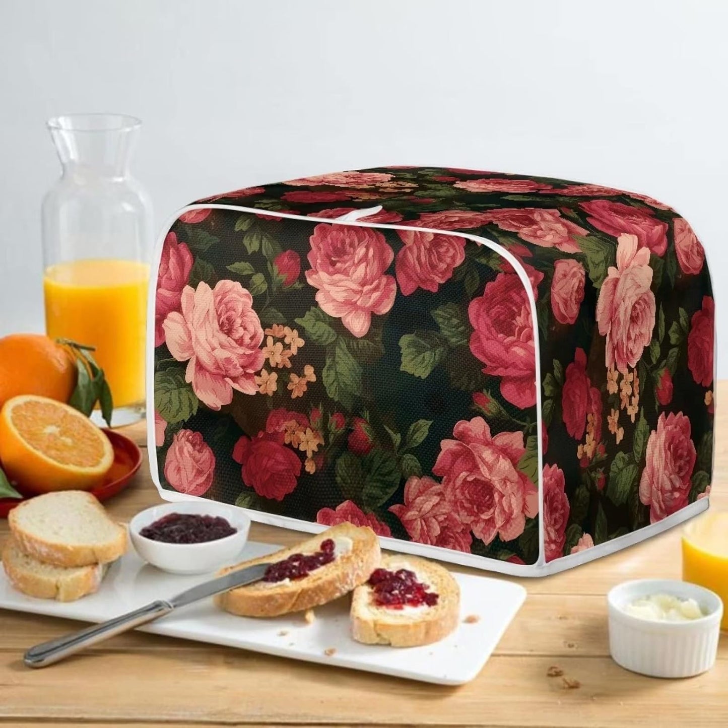 Flower Peony Toaster Cover 4 Slice, Dustproof Bakeware Cover for Small Appliance Decoration Accessories