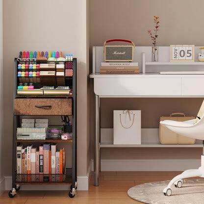 Homsorout 3 Tier Rolling Cart - Metal Utility Cart with Storage Drawer and Wheels, Versatile Art & Craft Organizer for Home, Office, or Studio - Ideal for Storing Brushes, Paints, and Supplies