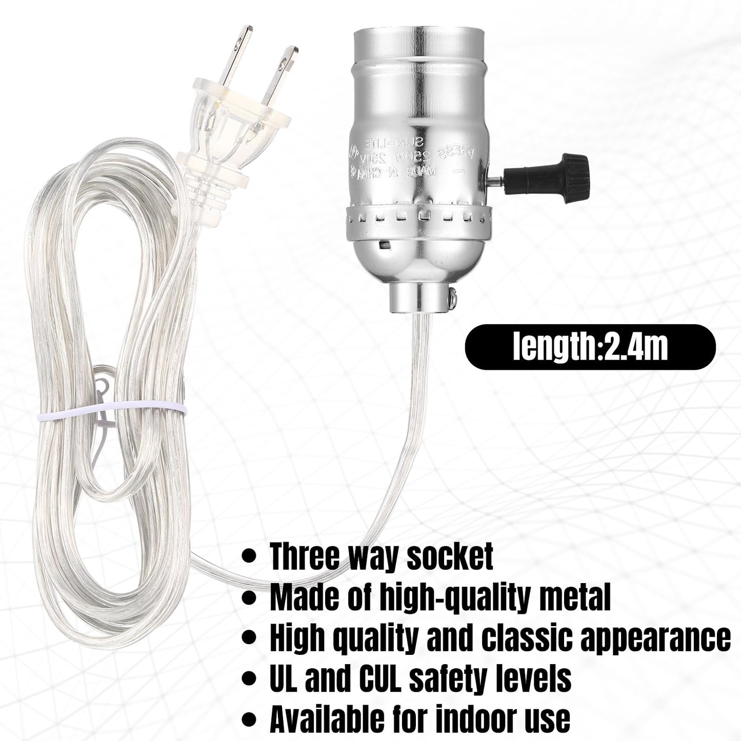 Baquler 2 Set Lamp Rewire Kit Make a Lamp or Repair Kit with 8'' Harp 12" Tube Pipe 3 Way Socket 8 ft Cord and All Hardware Parts for DIY Antique Table Centerpiece Design(Silver)