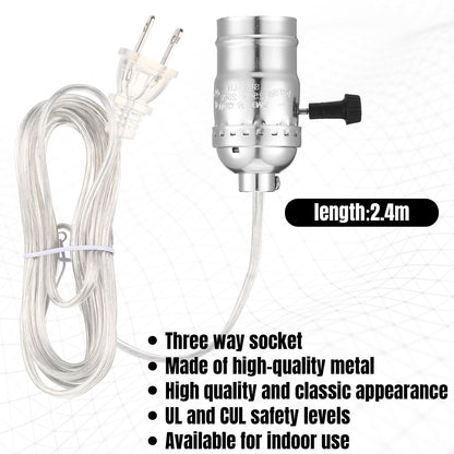 Baquler 2 Set Lamp Rewire Kit Make a Lamp or Repair Kit with 8'' Harp 12" Tube Pipe 3 Way Socket 8 ft Cord and All Hardware Parts for DIY Antique Table Centerpiece Design(Silver)