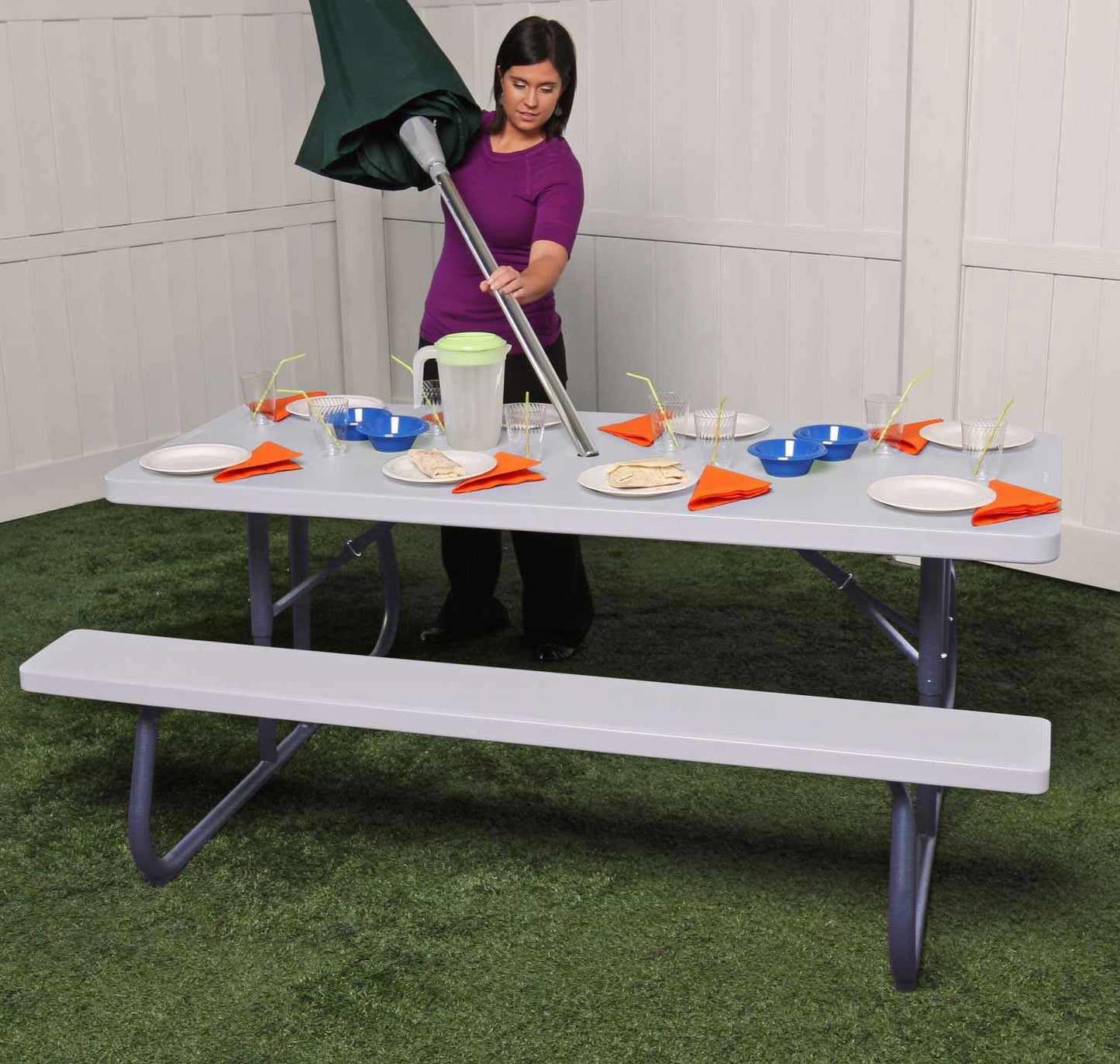 LIFETIME 80215 Folding Picnic Table, 6 Feet, White Granite