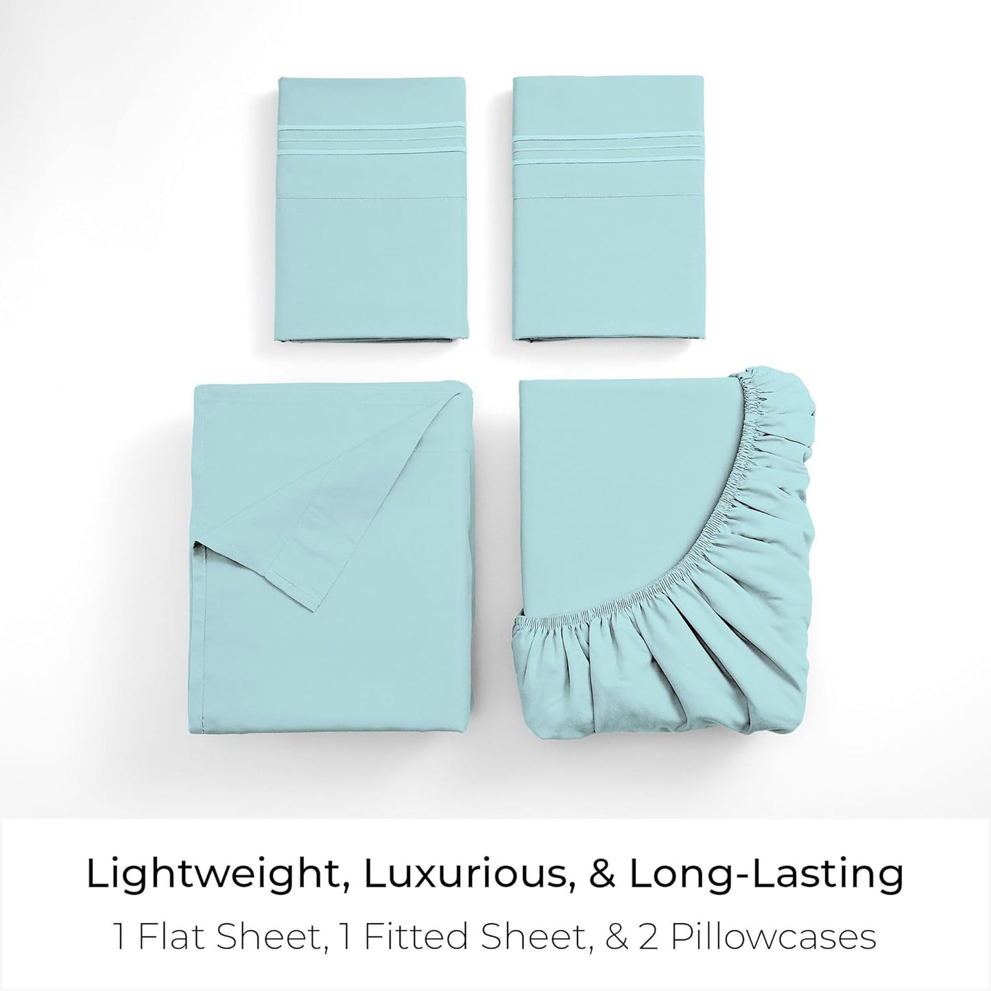Mellanni Queen Sheets Set - 4 PC Luxury Bedding Collection | Extra Soft, Cooling, Wrinkle-Resistant (Aqua)