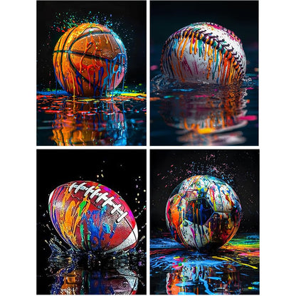 4 Pack Ball Diamond Art Kits for Adults,Graffiti Sports Diamond Painting Kits for Adults Beginner,5D DIY Round Full Drill Gem Crystal Art,Adults Paint by Diamonds Dots for Home Wall Decor 11.8x15.7in