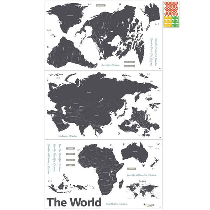 DECOWALL DLT-1609G Modern Grey World Map Kids Wall Decals Wall Stickers Peel and Stick Removable Wall Stickers for Kids Nursery Bedroom Living Room (XLarge)