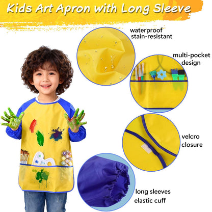 Paint Cups with Lids for Kids, 7pcs Spill Proof Painting Cups with Rotating Holder Toddler Paints Brushes No Spill Paint Cups with Kids Art Smock Paint Containers Art Supplies for Classrooms