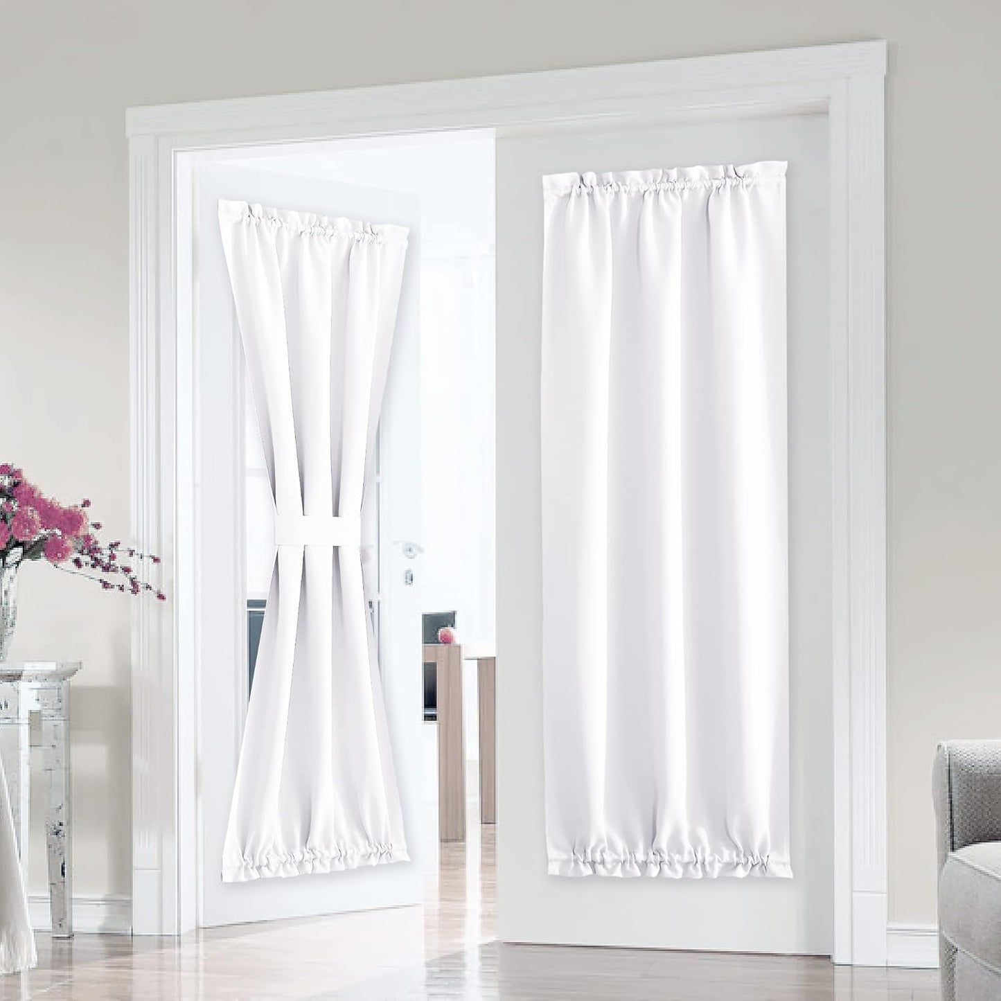 PONY DANCE Glass Door Curtain Panel, 34 x 72 inches, Solid Energy Efficient Rod Pocket for Metal French Patio Door,
