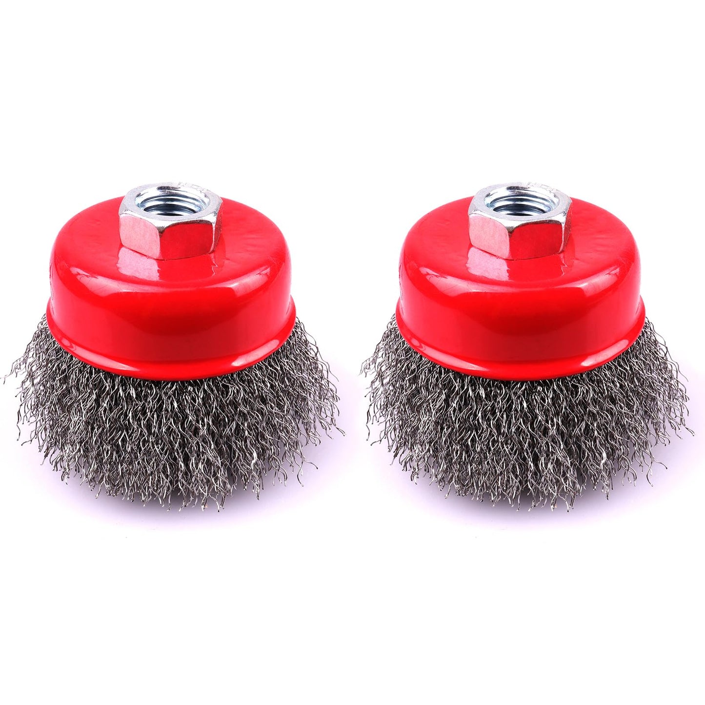 LSTOPGO 2 Pack 3 Inch Coarse Crimped Wire Cup Brush for 4 1/2 Angle Grinder, 5/8 Inch-11 Threaded Arbor, 0.014 Inch Carbon Steel Wire, Brush for Rust, Corrosion, Paint Removal