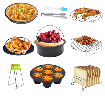 Air Fryer Accessories Set Fit for Gowise Gourmia Cozyna Ninja,Fit All 2.3qt-3.2qt Air Fryer,Kits with Skewers Silicone Mat,Pizza Pan,Cake Barrel,Non-Stick,Dishwasher Safe,Universal,6 Inch 10pcs,Black