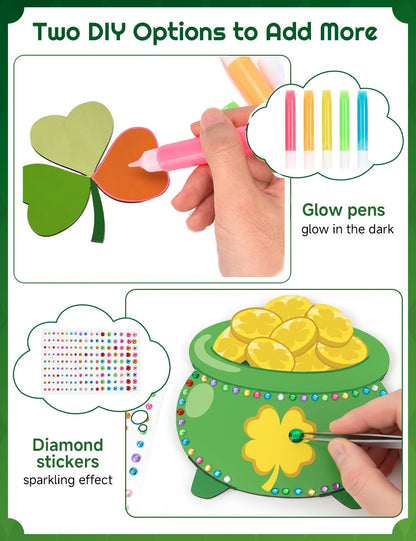 Bafeil 24 Set St. Patrick's Day Crafts for Kids - Color Your Own Art St. Patrick's Day Coloring Craft with Magnets Paints- Non-Toxic DIY Wood Paint Crafts Kits- St. Patrick's Activities for Classroom