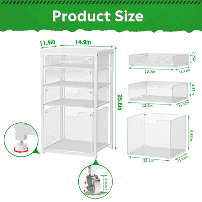 Sbanmao 4 Drawer Rolling File Cart with Wheels, Mobile Filing Cabinet for Home Office, Hanging File Organizer, Under Desk Storage, Multifunctional Utility Cart Printer Stand, White