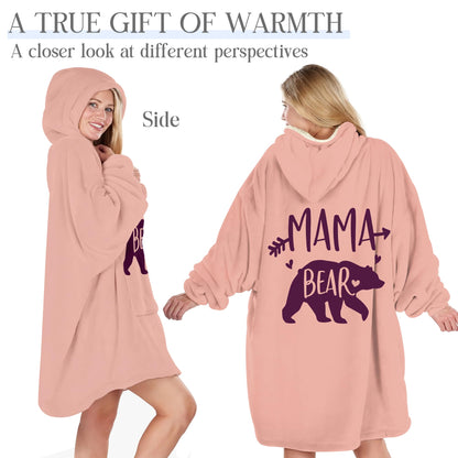 Warmstorey Mama Bear Hoodie Blanket, Mama Bear Gifts For Mom, Pink Blanket Hoodie Gift From Husband - Mothers Day Gift From Daughter Son - Wife Birthday Gifts, Gifts For Wife Women