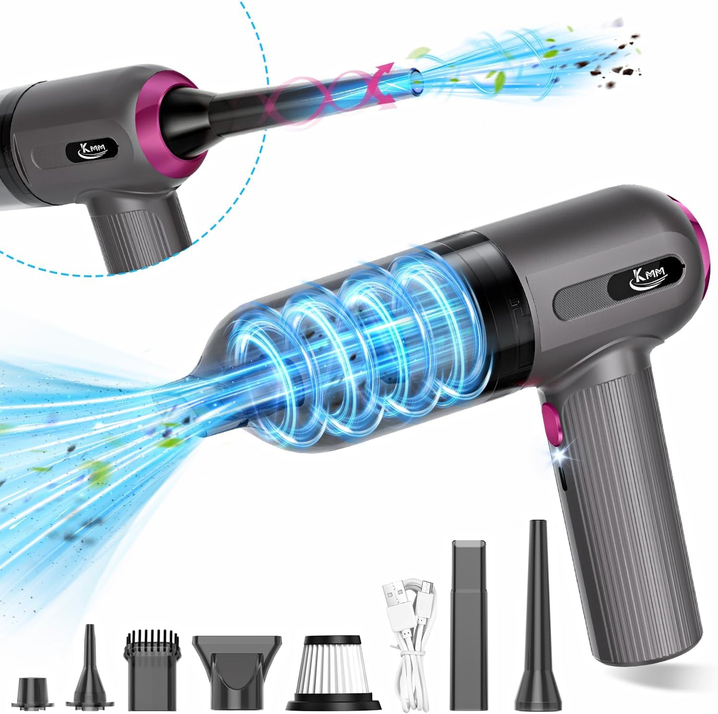KMM Handheld Car Vacuum Cleaner, 4 in 1 16000Pa Air Duster, 3-Speed Adjustable with LED Light