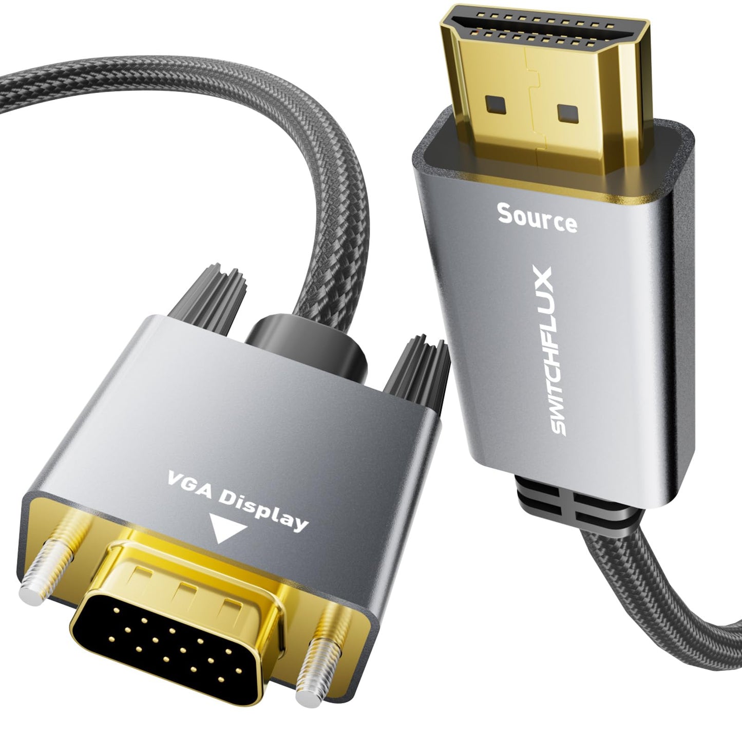 HDMI to VGA Adapter Cable 6FT [Metal Case, Nylon Cable] 1080P@60Hz HDMI Male to VGA Male Uni-Directional Braided Cord for Computer, Laptop, Monitor, Roku, Xbox, Graphics Card More