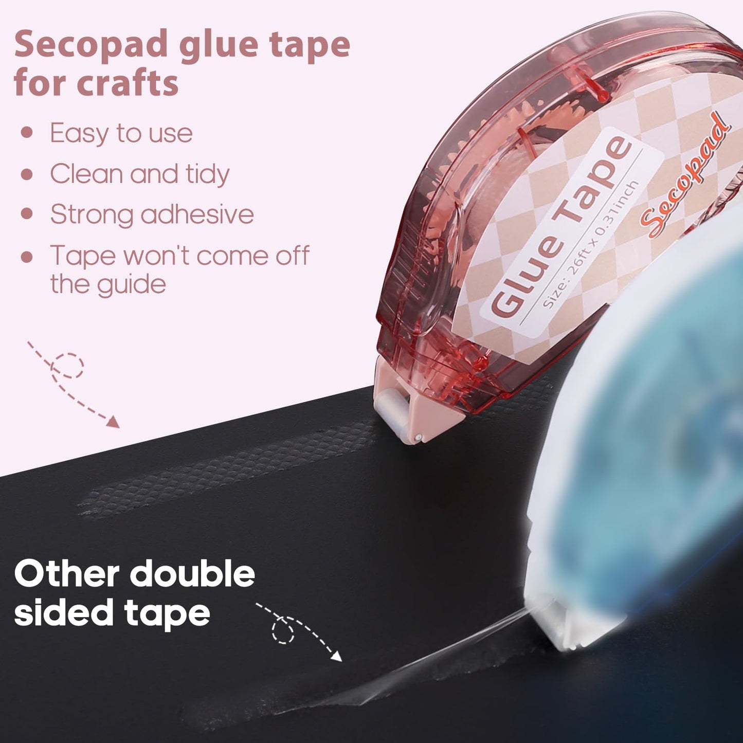 Secopad Scrapbook Tape, 8 Pack Double Sided Tape Roller for Crafts, Adhesive Glue Runner Scrapbooking Supplies Journaling School Office Teacher Supplies, 0.3IN x 26FT, Clear Light-Colored Shell