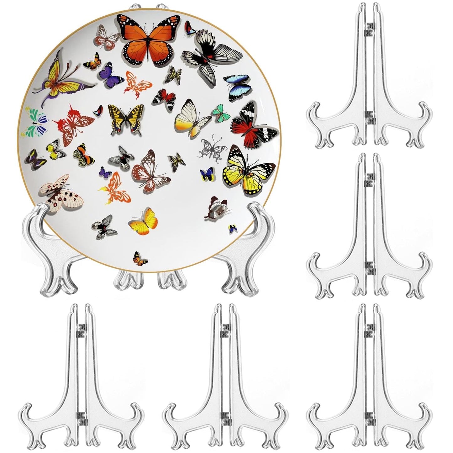 LonlyEagle 6 Pack 10 Inch Clear Plastic Easels or Stand/Plate Holders to Display Pictures or Other Items at Weddings, Plate Stands for Home Decoration, Birthdays, Tables