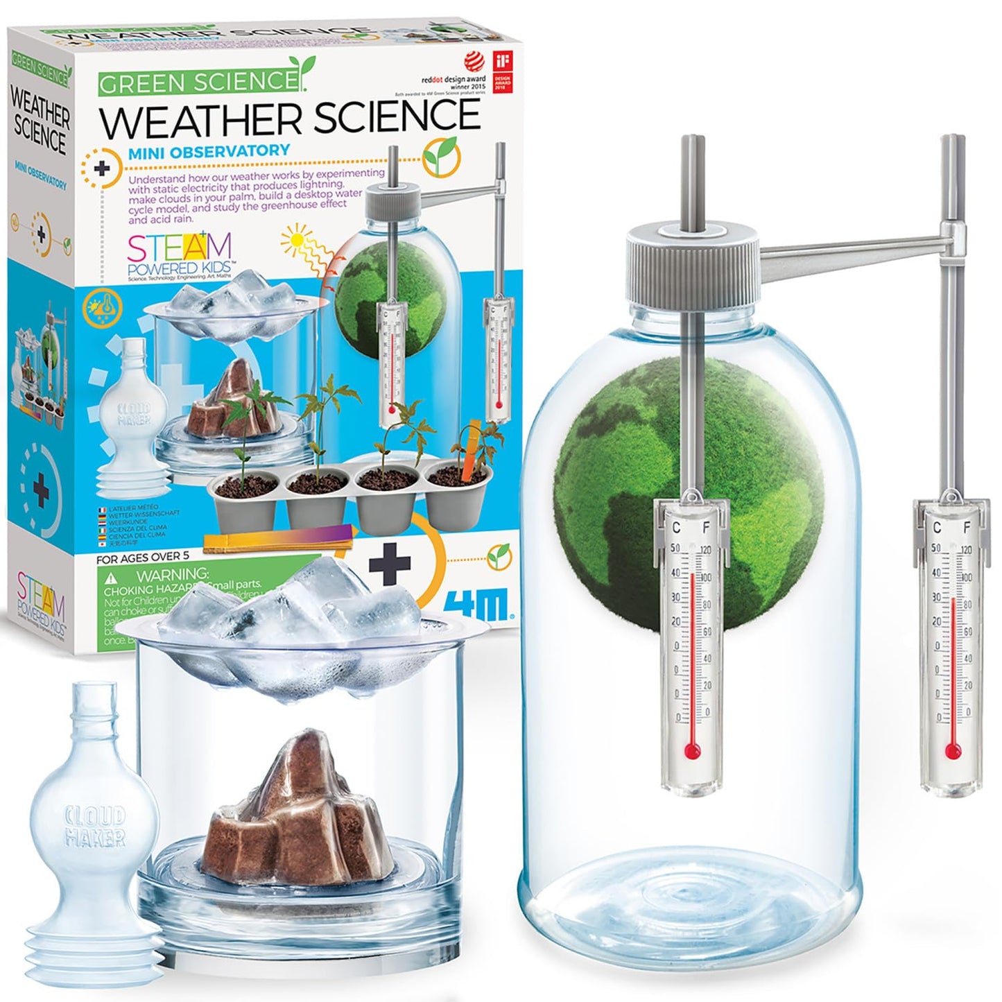 4M: Green Science - Weather Science - DIY Mini Observatory Kit, Static Electricity, Lightning-Cloud Formation, Build A Water Cycle Model, STEAM Kid 5+