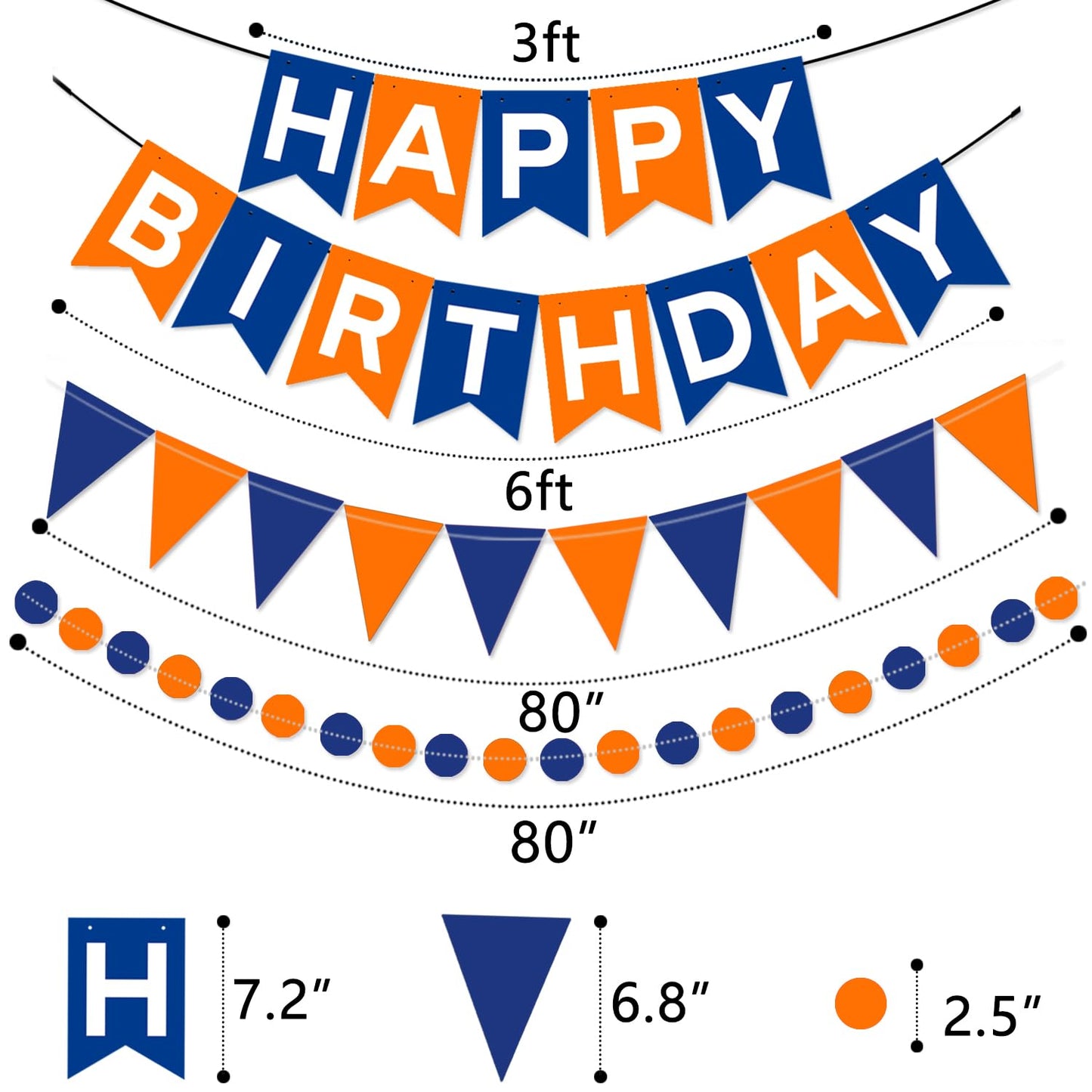 WODEMAYAA Blue & Orange Birthday Party Decorations - Happy Birthday Banner, Honeycomb Balls, Swirls, Circle Dot Garland, Triangle Flags Bunting