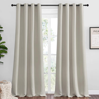 NICETOWN Natural Room Darkening Curtains - 108" Long | Set of 2 for Total Privacy in Boho Farmhouse Style