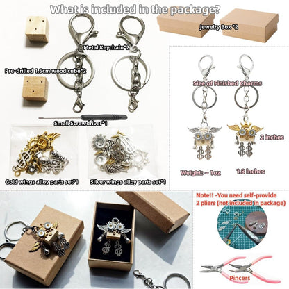 DEUXPER Wooden Steampunk Robot Charms DIY Kit for Jewelry Making & Crafts Projects - Creative Robot Keychain Building Kit for Crafting Lovers - Perfect Gifts, Home Decor, STEAM Education