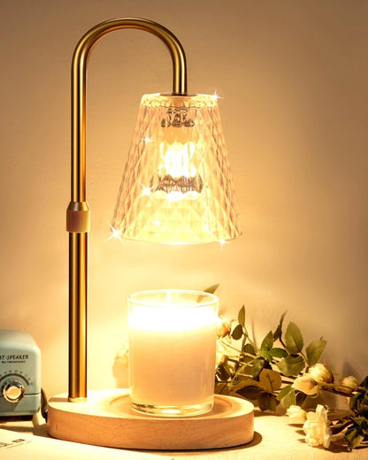 Candle Warmer Lamp with Timer - Adjustable Height Electric Wax Melter in Gold for Cozy Aesthetic Bedroom Home Decor Gift for Women Mother Friend Birthday Various Festivals