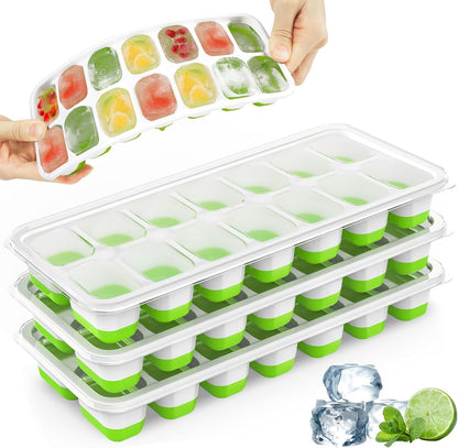 Ice Cube Trays, 4 Pack Durable Stackable Trays with Spill-Resistant Lids, Easy-Release Silicone Ice Maker
