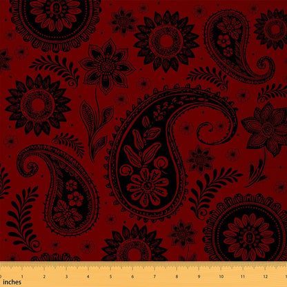Red Black Paisley Fabric by The Yard Sketch Retro Exotic Paisley Fabrics for Sewing Supplies Botanical Floral Boho Retro Fabric DIY Soft Flannel Polyester No Stretch 1 Yard,36" L x 59" W