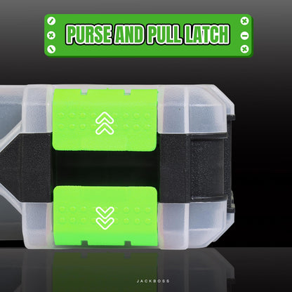 Jack Boss Tool Box with Transparent Lid, Double Side 34-Compartments Organizer Box with Removable Dividers for Hardware, Screws, Bolts, Nails, Beads, Jewelry and Fishing Accessories, Green, 2 Pack