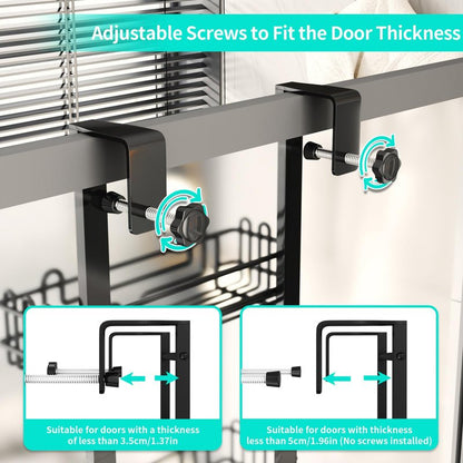 HapiRm 3 Tier Over the Door Shower Caddy, Hanging Shower Caddy with 16 Hooks and 2 Soap Holders, No Drilling Adjustable Hanging Bathroom Organizer - Black