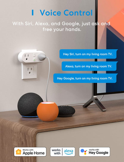 Meross WiFi Dual Smart Plug 15A Smart Outlet Supports Apple HomeKit, Siri, Alexa, Echo and SmartThings, 2 in1, Voice & Remote Control, Timer, No Hub Required, 2.4G, 2 Pack