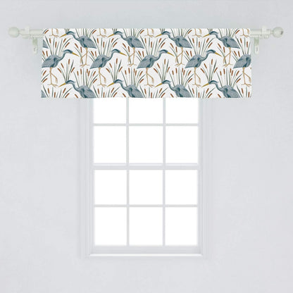 Lunarable Swamp Window Valance - Blue Grey Heron Birds and Bulrush Water Foliage, Curtain Valance for Kitchen Decor