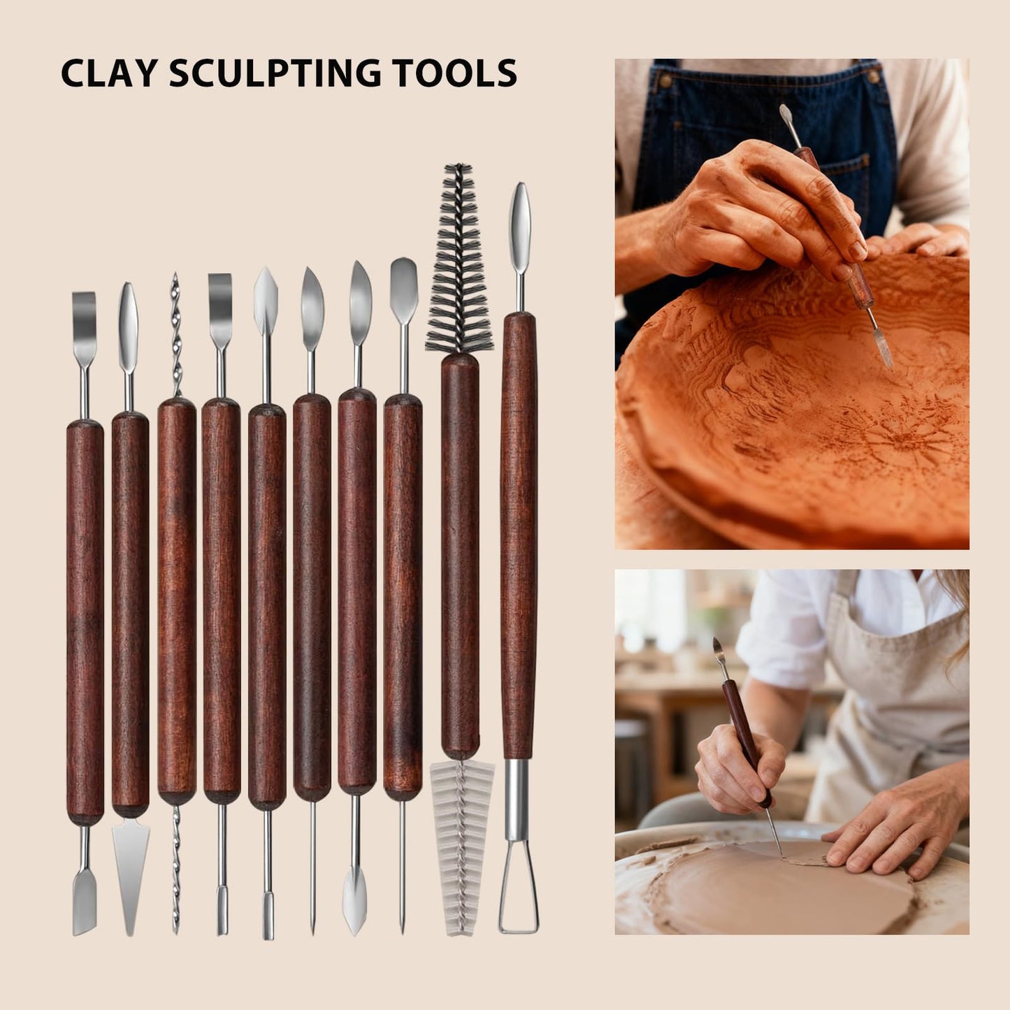 36 PCS Clay Tools Kit, Polymer & Air Dry Clay Sculpting Tools Set, Pottery Tools for Stippling, Carving, Molding, Shaping, Drawing and Dotting for Crafts and Art Projects