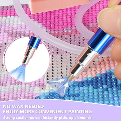 Diamond Art Painting Vacuum Pen Kit, Electric Diamond Art Pen with Screw Multiplacers, Roller, Storage Tray, No Wax Needed Diamond Art Accessories DIY 5D Art Craft Jewelry Bead Rhinestones (Pink)