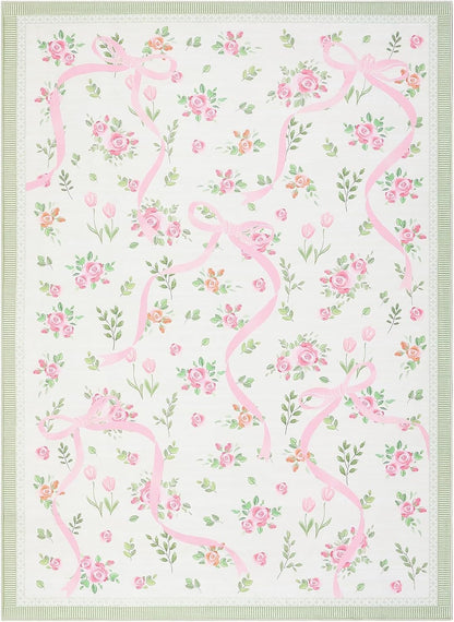 4x6 GarveeHome Coquette Pink and Green Bow Rugs for Bedroom Girls, Rug for Living Room with Soft Low Pile, Floral