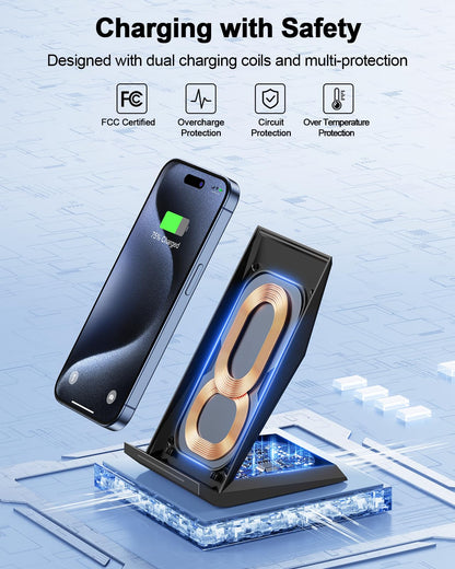 Fast Wireless Charger, [2 Pack] NANAMI Qi Certified Wireless Charging Stand Compatible iPhone 17/17 Air/17 Pro/17 Pro Max/16/15/14/13/12, Phone Charger for Galaxy S25/S24/S23/S22 and Qi-Enabled Phone