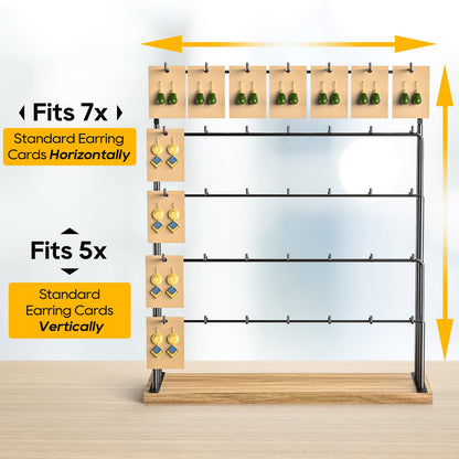 ORLESS Jewelry Display for Vendors, Earring Display Stand for Selling, Necklace Display Holder for Selling, Earring Cards Organizer for Bracelets, Rings, Jewelry Towers, Original Wood (35 Hooks)