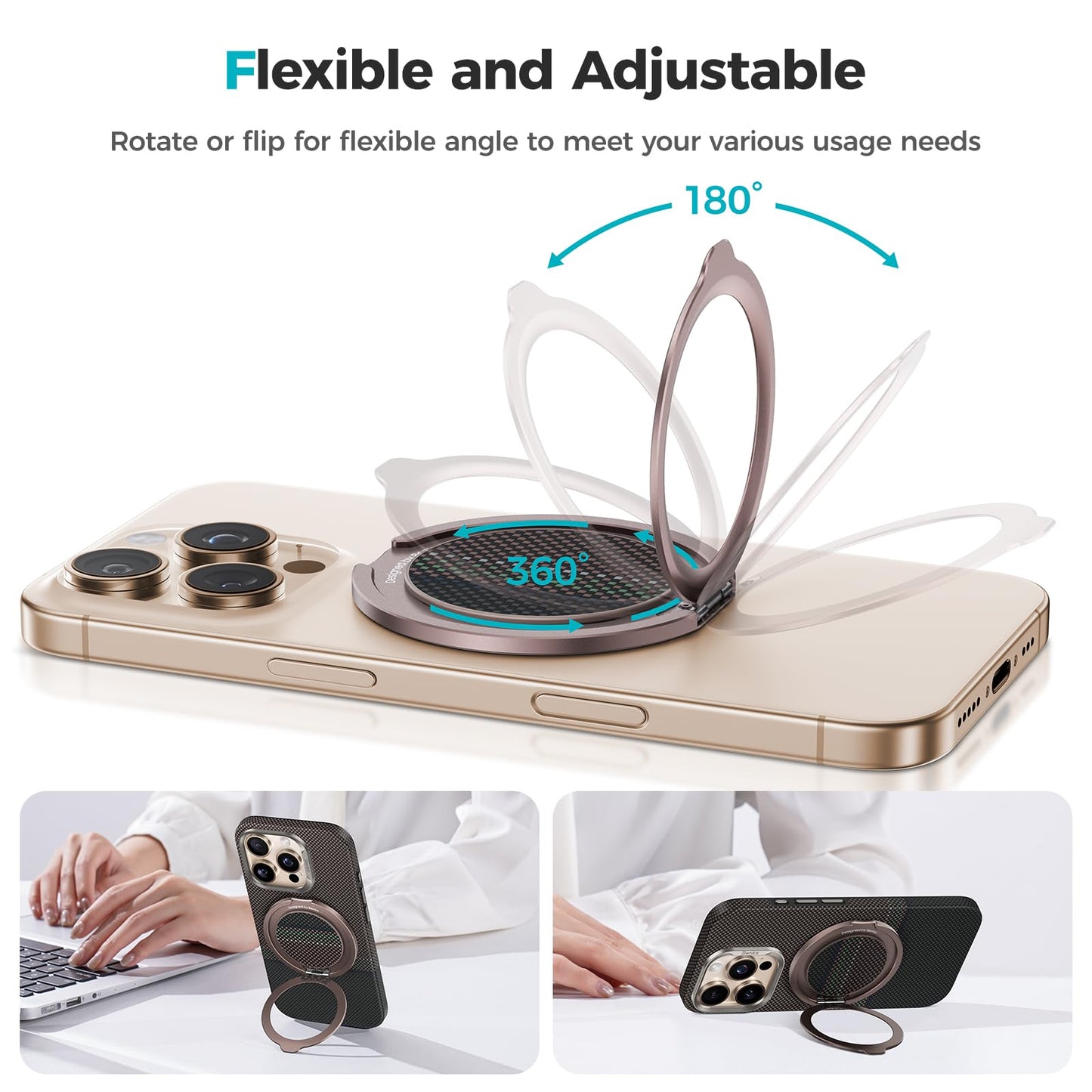 BENKS ArmorPop Magnetic Phone Grip & Stand for MagSafe, 360° Rotation Adjustable Phone Ring Holder for iPhone 17/16/15/14/13/12 Series, Durable Kevlar Design