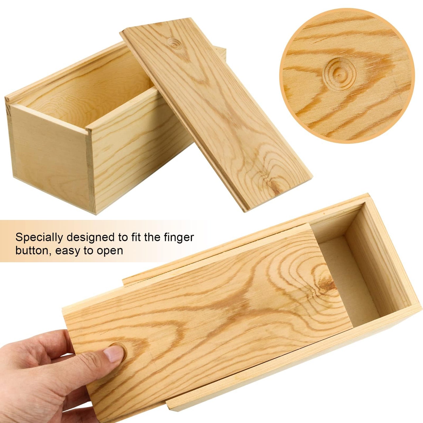 BILLIOTEAM 2 Pack Unfinished Wood Storage Box with Slide Lid,Blank Natural Wood Case Container for Christmas,Wedding,Party,Gift Jewelry Box,DIY Craft,Hobbies,Home Storage(7.87" x 3.94" x 3.15")