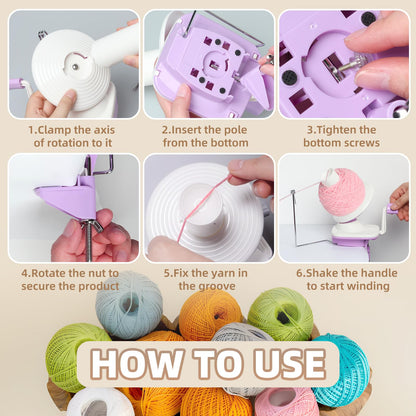 Uotey Yarn Ball Winder Hand Operated, Yarn Cake Wool Winder, Purple Yarn Ball Winder for Crocheting and Knitting, Wool Winder Holder Knitting Yarn Winder, The Helper for Knitting Enthusiast