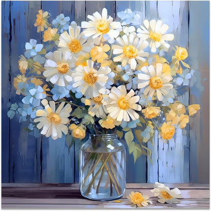 CCWACPP Bathroom Floral Wall Art, Daisy Yellow and White Flowers in Bottle Canvas Picture Print for Bedroom Decor