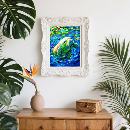 UIBDVKS Sparkling Manatee Art Diamond Art Kits for Adults Animal Diamond Painting Kits, DIY 5D Full Drill Diamond Dots Paintings with Diamonds Gem Art and Crafts for Home Decor 12x16 inch