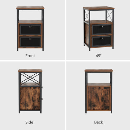 VECELO End Tables Set of 2 with Storage Space,Flip Door Night Stand for Living Room,Bedroom,Small Space,Rustic Brown