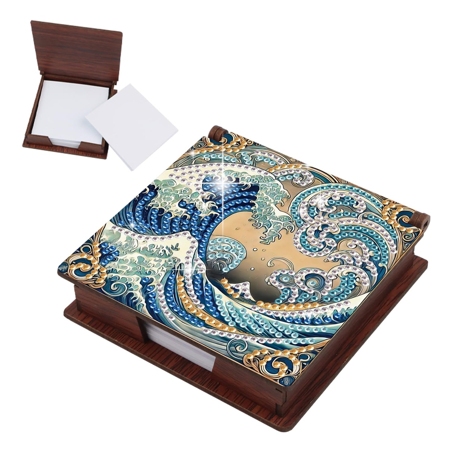 JISHSHAY Diamond Painting Note Box Sea Wave Diamond Art Sticky Note Holder Gem Art Notecard Box Gem Painting Mosaic Kits for Adults Embroidery Kit Memo Pad Holder, Contains 160 Sheets of Paper
