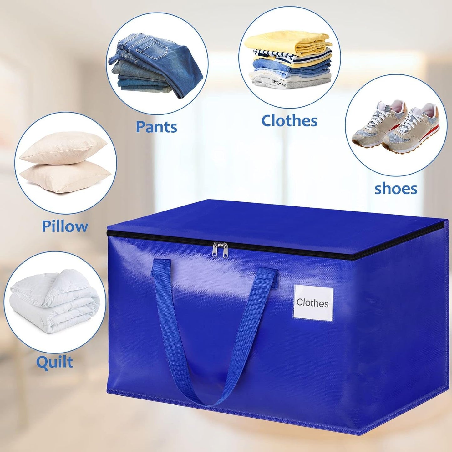 EpicTotes Supplies(125L, 6-Pack, Moving Bags, Storage Bags with Sturdy Handles and Heavy Duty Zippers, Storage Totes