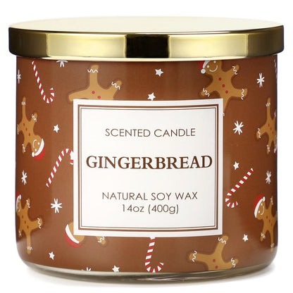 Christmas Candle, Christmas Gingerbread Candles, Candle Gifts for Women Xmas Decorations, Large 3 Wicks Scented Candle for Xmas, 14 oz Soy Wax Candle
