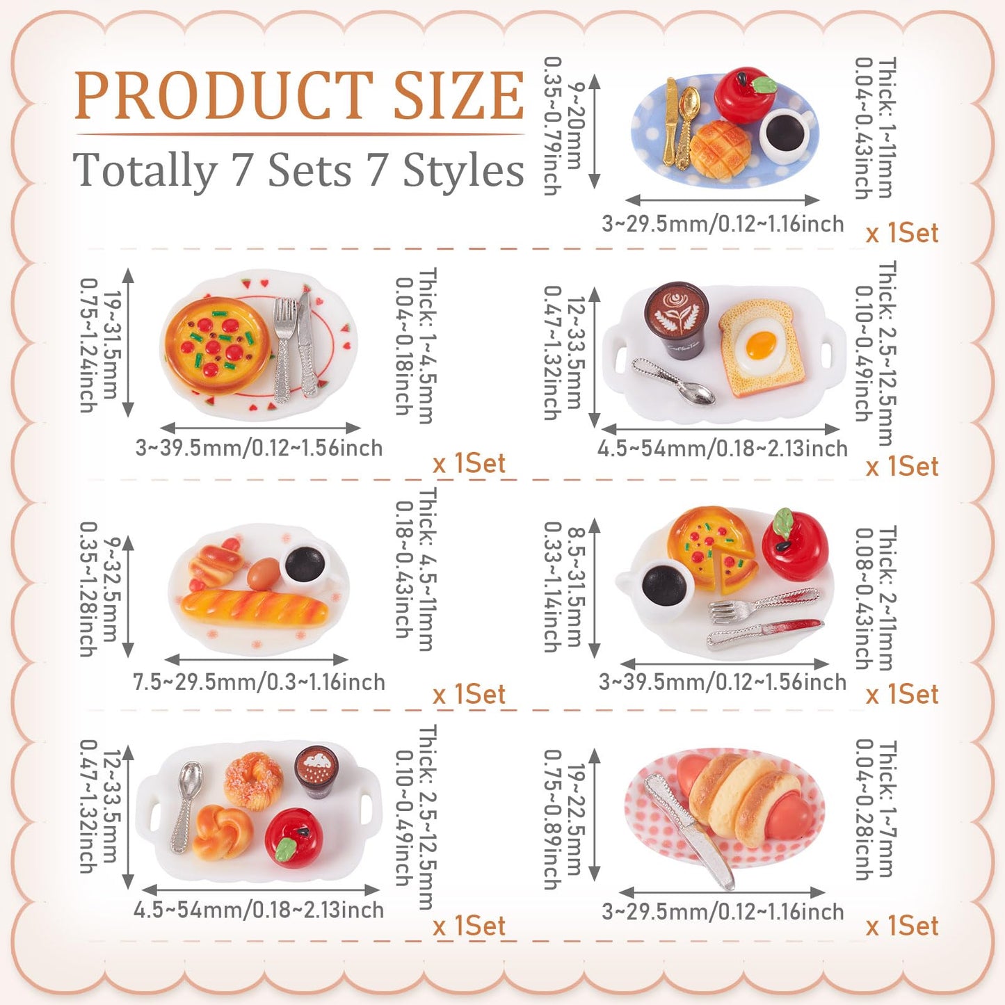 Magibeads 7 Sets Miniature Breakfast Decorations Kits Plates Food Drink Coffee Cup Bread Resin Mini Ornaments Micro Landscape Dollhouse Accessories Pretending Prop Decorations House Kitchen Home Decor