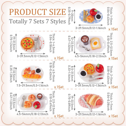 Magibeads 7 Sets Miniature Breakfast Decorations Kits Plates Food Drink Coffee Cup Bread Resin Mini Ornaments Micro Landscape Dollhouse Accessories Pretending Prop Decorations House Kitchen Home Decor