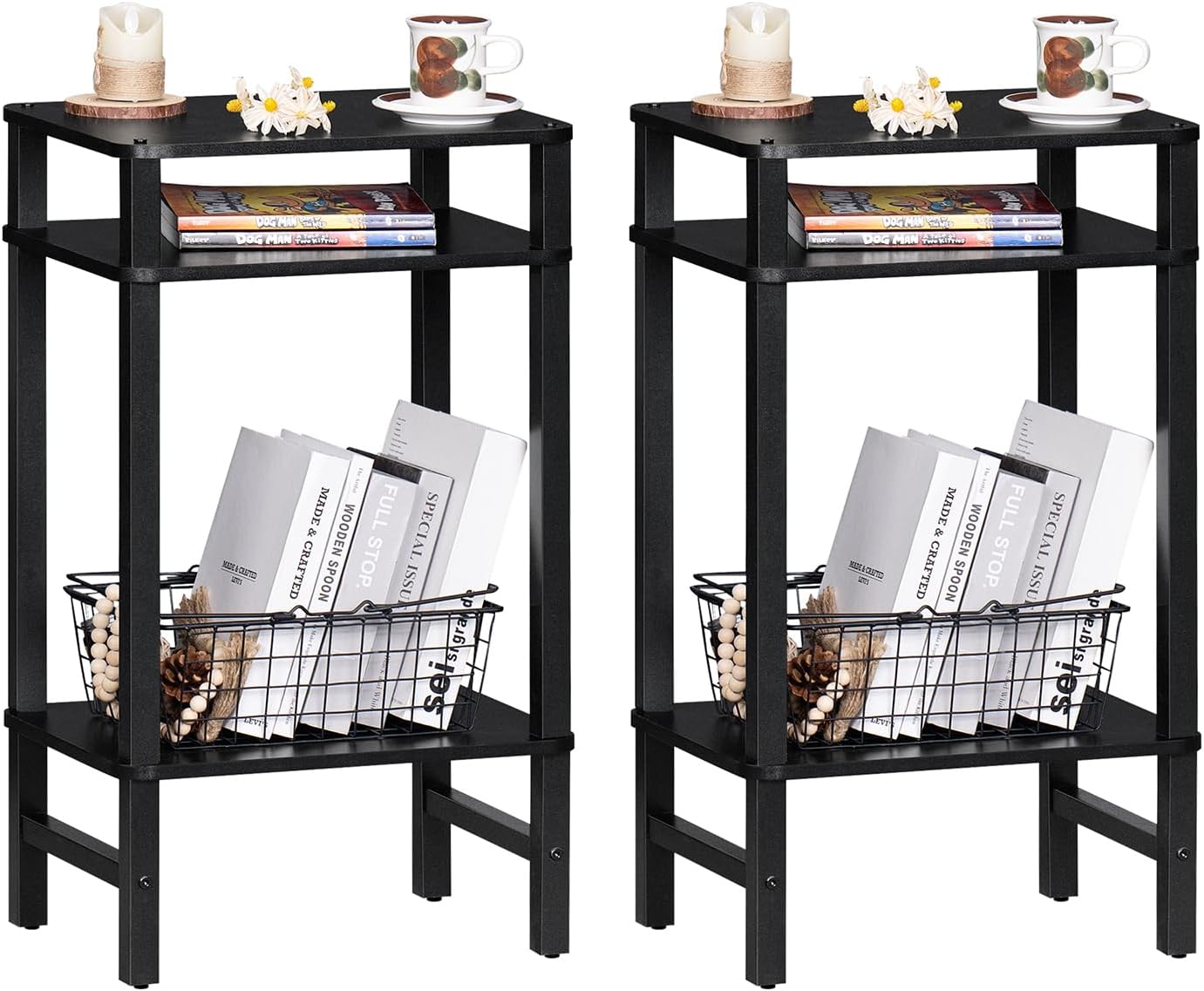 3-Tier YUFAM Side Table End Table Tall Night Stand for Living Room Bedroom Bathroom Office Furniture Black
