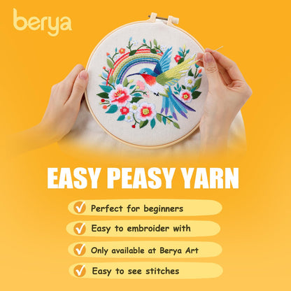 BERYA Embroidery Starter Kit for Beginners, Canvas Tote Bag with Pre-Printed Floral Pattern, DIY Cross Stitch Kit Including Hoop, Color Threads, Tools and Instructions (Fly Song)
