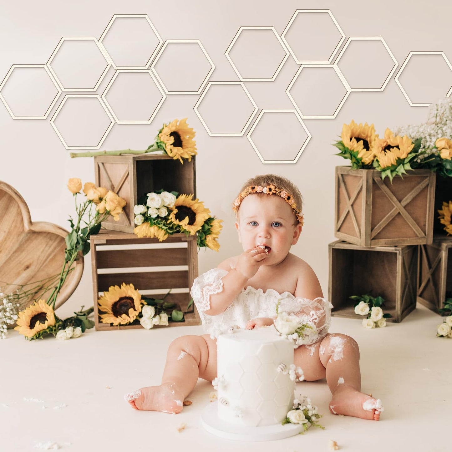 20 Pcs Wooden Honeycomb Decorations, 8.2 Inch Unfinished Hexagon Wall Decor Honeycomb Beehive Sign for Baby Shower Bee Theme Birthday Party, DIY Craft Wall Stickers Decorative Wood for Home Decor