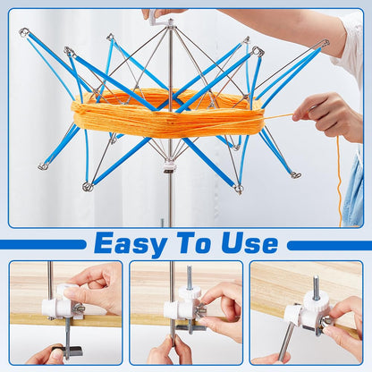 PH PandaHall Yarn Ball Winders for Crocheting Yarn Umbrella Swift Holder for Skeins Stainless Steel Hand Operated Bobbin Winder Flexible Foldable for Knitting Enthusiast, 17.5x2x1.8 inch